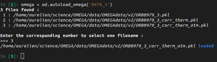 Loading of a previously saved OMEGAdata object